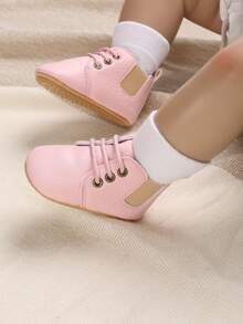 Infant Lace Up PU Boots For Daily Wear - Pink - View 4