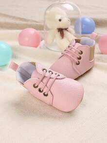 Infant Lace Up PU Boots For Daily Wear - Pink - View 5