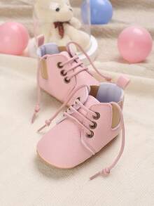 Infant Lace Up PU Boots For Daily Wear - Pink - View 6
