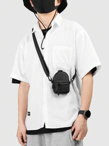 多功能迷你斜挎包休閒風格可調節肩帶單肩包吊帶包休閒包高中生大學生新生 - 黑色 - 查看 3