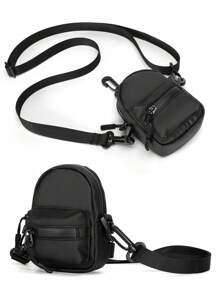 多功能迷你斜挎包休閒風格可調節肩帶單肩包吊帶包休閒包高中生大學生新生 - 黑色 - 查看 5