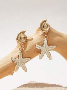 SHEIN VCAY Pendientes largos con diseño de concha estrella de mar
