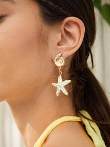 SHEIN VCAY Pendientes largos con diseño de concha estrella de mar