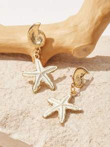 SHEIN VCAY Pendientes largos con diseño de concha estrella de mar