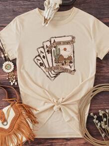 INAWLY Chơi bài In Tee KHÔNG SẼ XUỐNG ĐẾN KHI MẶT TRỜI LÊN - Màu be - Xem 1