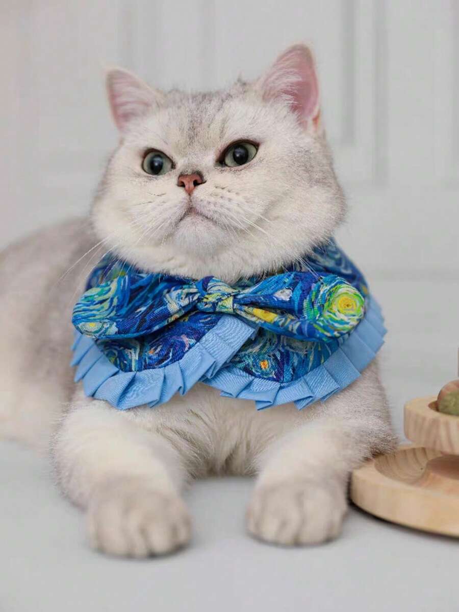 Tranh Sơn Dầu Họa Tiết Thú Cưng Bandana Cho Chó Và Mèo Trang Trí Ngày Lễ - Màu xanh lam - Xem 1