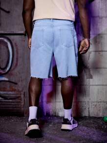 Manfinity RebelGame Hombres Shorts en mezclilla algodón desgarro crudo bajo crudo - Lavado ligero - Ver 2