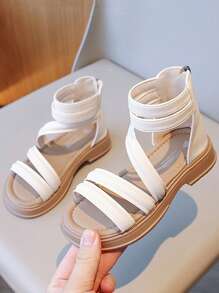 Chicas Sandalias de gladiador con cremallera trasera para exterior - Beis - Ver 2