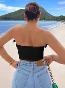 SHEIN SXY 荷葉邊短款抹胸上衣 - 黑色 - 查看 2