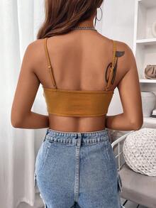 SHEIN Privé Áo khoác và áo lót dành cho xe tăng nữ Bất đối xứng Nhẫn Gân đan màu trơn Gợi cảm - Màu Mù tạt vàng - Xem 2