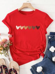 SHEIN LUNE 愛心圖案T恤 - 紅色 - 查看 1