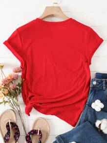 SHEIN LUNE 愛心圖案T恤 - 紅色 - 查看 2