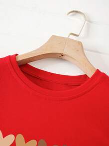 SHEIN LUNE 愛心圖案T恤 - 紅色 - 查看 3