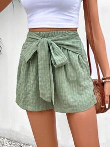 SHEIN Frenchy Shorts con cordón delantero unicolor - Verde militar - Ver 1