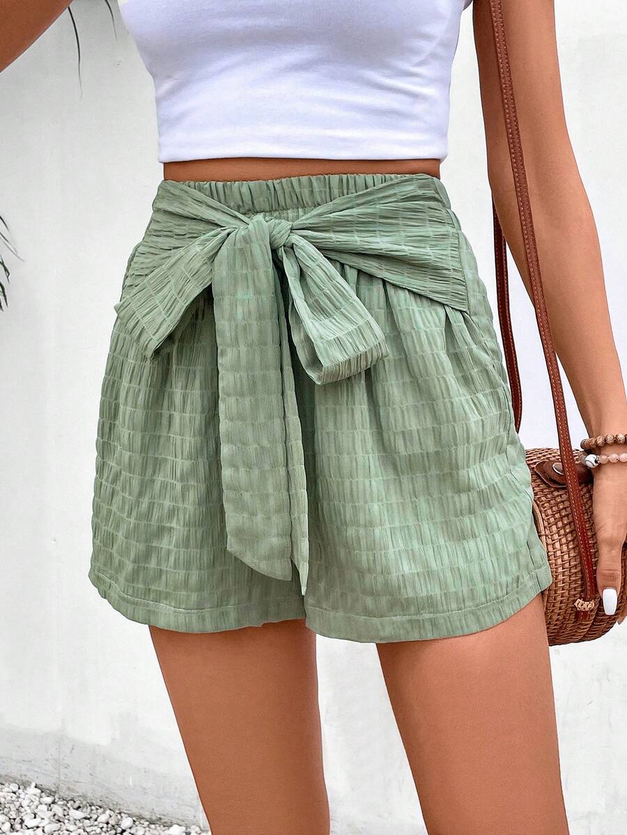 SHEIN Frenchy Shorts con cordón delantero unicolor - Verde militar - Ver 1