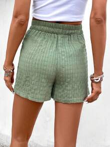 SHEIN Frenchy Shorts con cordón delantero unicolor - Verde militar - Ver 2