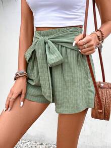 SHEIN Frenchy Shorts con cordón delantero unicolor - Verde militar - Ver 4