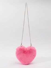Plush Heart-Shaped Coin Purse, Soft Shoulder Bag With Metal Chain For Girls/Girl, Funny & Unique Gag Gift, Best Autumn Wallet, Perfect Valentine's Day Gift, Matching With Valentine's Day Dress - Pink - View 4