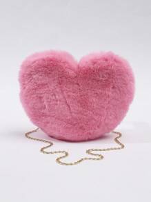 Plush Heart-Shaped Coin Purse, Soft Shoulder Bag With Metal Chain For Girls/Girl, Funny & Unique Gag Gift, Best Autumn Wallet, Perfect Valentine's Day Gift, Matching With Valentine's Day Dress - Pink - View 5