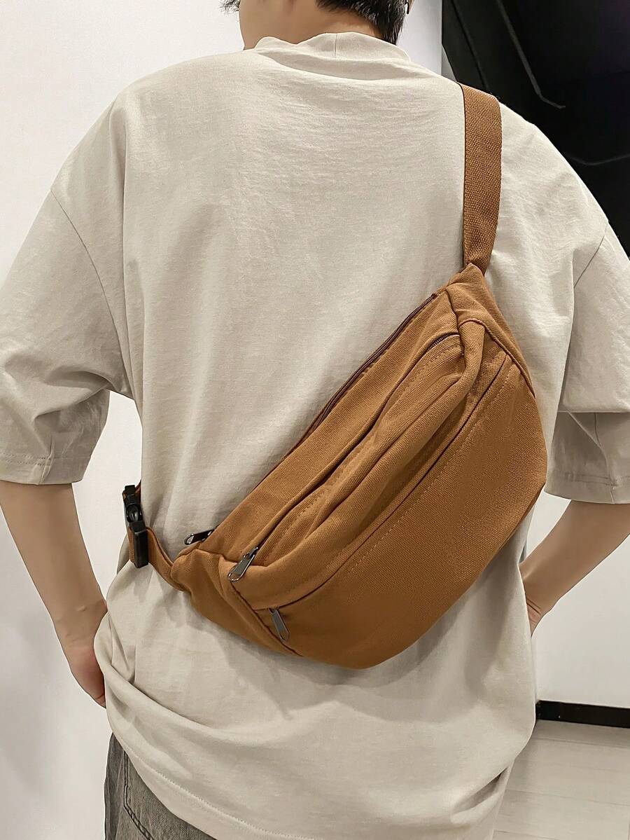 帆布男士紋理質感胸包女性2023新款斜肩包時尚運動腰包