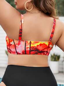 SHEIN Swim Curve 大碼椰子樹圖案比基尼泳裝上衣 - 彩色 - 查看 2