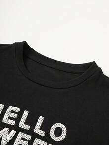 SHEIN EZwear 標語圖案短款T恤 - 黑色 - 查看 5