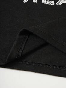 SHEIN EZwear 標語圖案短款T恤 - 黑色 - 查看 6