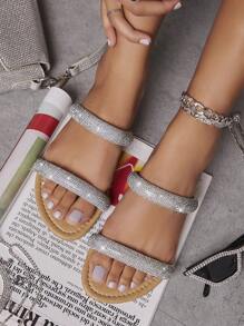 Dép bệt Nữ Pha lê kim cương màu trơn Hấp dẫn - Bạc - Xem 3