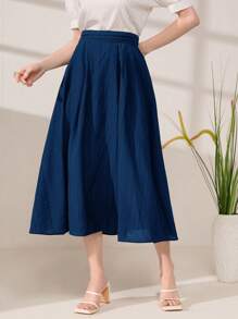 Mulvari Váy nữ Xếp li Dây kéo màu trơn Giải trí Thanh lịch - Màu xanh hải quân - Xem 1