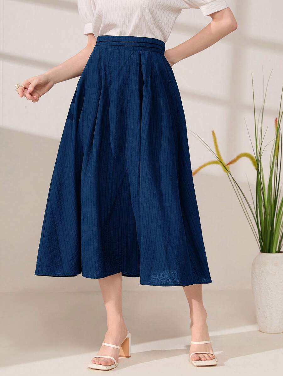 Mulvari Váy nữ Xếp li Dây kéo màu trơn Giải trí Thanh lịch - Màu xanh hải quân - Xem 1