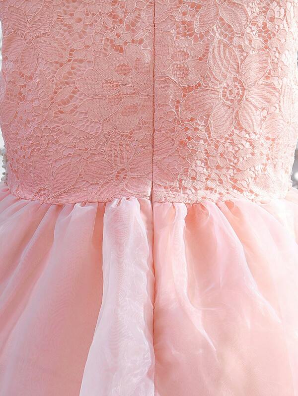 Girls Pearls Beaded Mesh Overlay Party Dress SHEIN USA