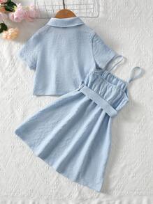 SHEIN Bộ thời trang bé gái - Màu xanh lam - Xem 3