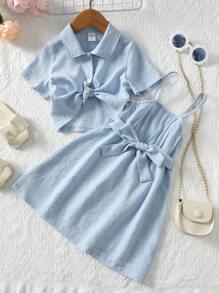 SHEIN Bộ thời trang bé gái - Màu xanh lam - Xem 1