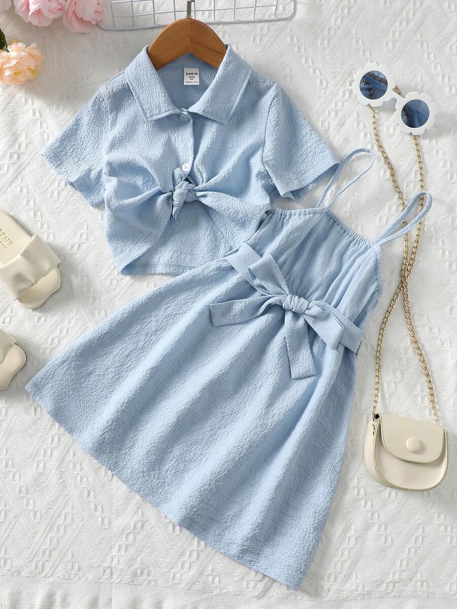 SHEIN Bộ thời trang bé gái - Màu xanh lam - Xem 1