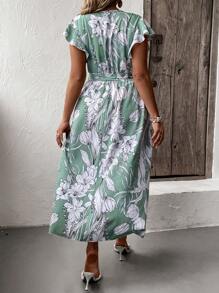 Mulvari Plus Tropical Print Batwing Sleeve Belted Dress - Multicolor - View 2