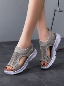 Summer New Design Casual Sandals, Simple Sports Style Flat Breathable Mesh Open Toe Sandals, Plus Size Women Shoes - Apricot - View 1