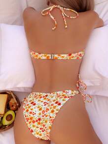 SHEIN Swim Summer Beach Ditsy Floral Print Tie Side Bikini Set - Multicolor - View 2