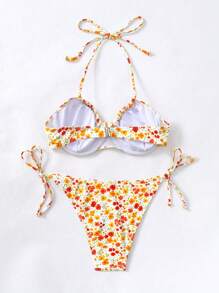SHEIN Swim Summer Beach Ditsy Floral Print Tie Side Bikini Set - Multicolor - View 4