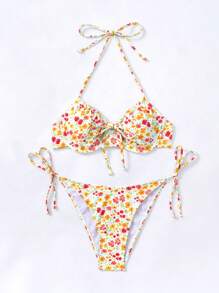 SHEIN Swim Summer Beach Ditsy Floral Print Tie Side Bikini Set - Multicolor - View 6