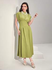 Modelyn Đầm Xù màu trơn Thanh lịch - màu xanh lá - Xem 5