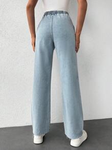 EURMUSE Elastic Waist Straight Leg Jeans - Light Wash - View 2