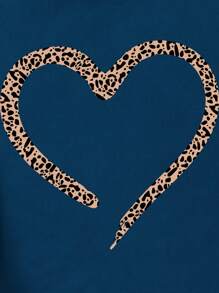 INAWLY 心形和豹纹印花短款 T 恤 图案猎豹印花 T 恤 女式上衣 - 藏蓝色 - 查看 3