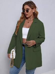 EMERY ROSE 纯色双排扣西装外套 - 綠色 - 查看 4