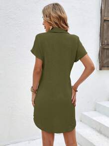 SHEIN Frenchy 前扭結蝙蝠袖襯衫洋裝 - 軍綠色 - 查看 2