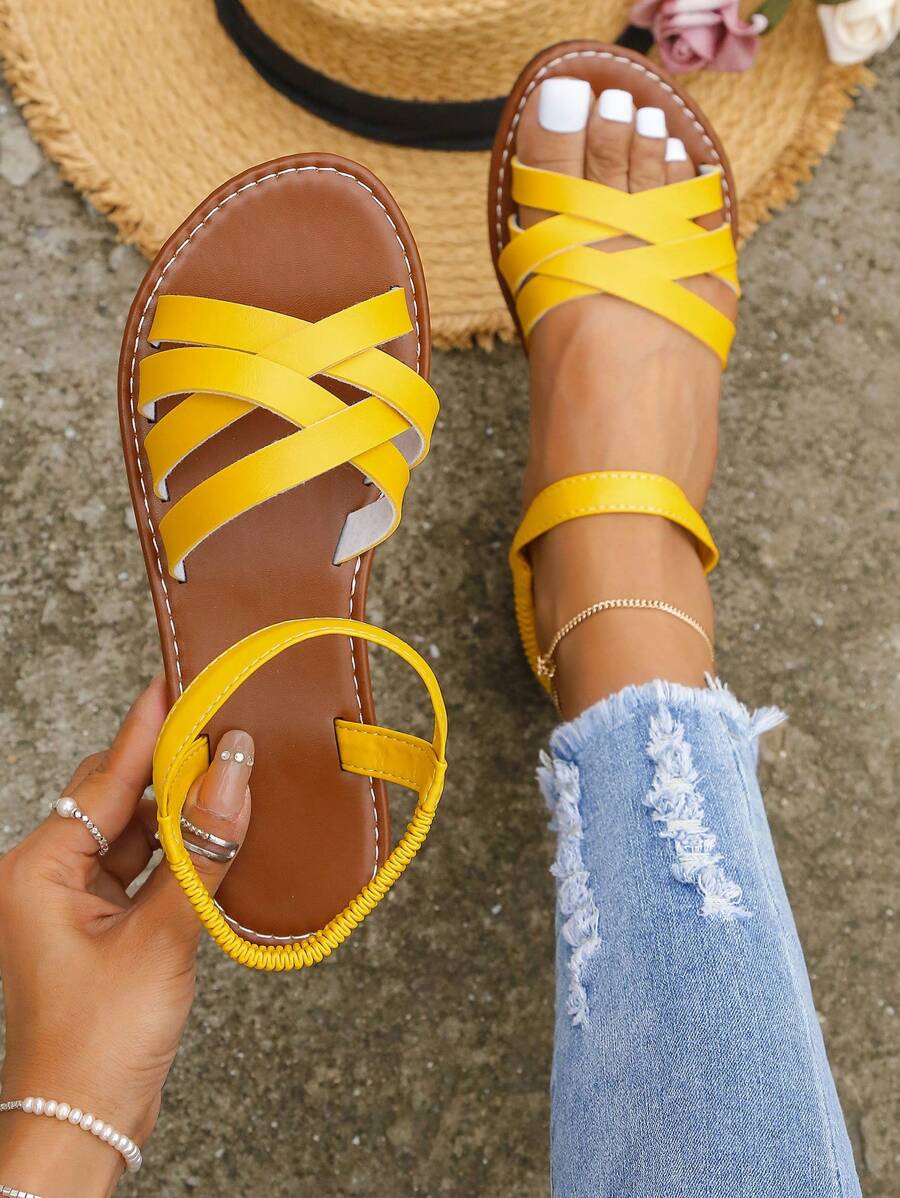 時尚踝帶平底涼鞋適用於女士交叉帶平底涼鞋