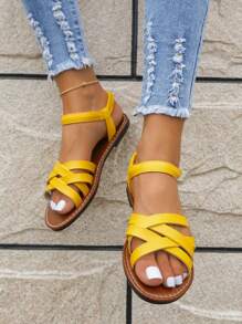 時尚踝帶平底涼鞋適用於女士交叉帶平底涼鞋