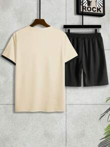 Manfinity Homme 男士字母圖案T恤和腰部抽繩短褲 - 彩色 - 查看 2