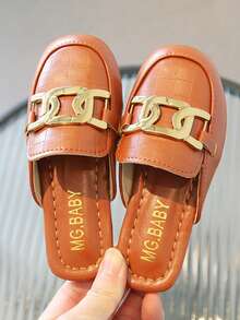 Chicas Zapatillas mules con diseño de cadena en relieve detalle para verano - Marrón - Ver 3