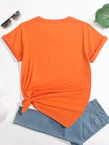 SHEIN Essnce Camiseta con mariposa con con estampado floral - Naranja - Ver 2