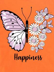 SHEIN Essnce Camiseta con mariposa con con estampado floral - Naranja - Ver 5